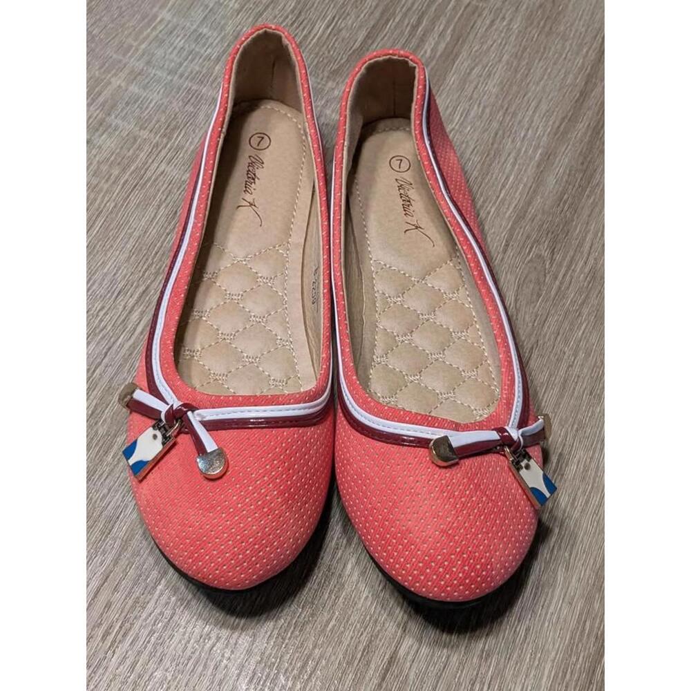 Victoria K Women's Coral Flat Shoes with Decorative Bow